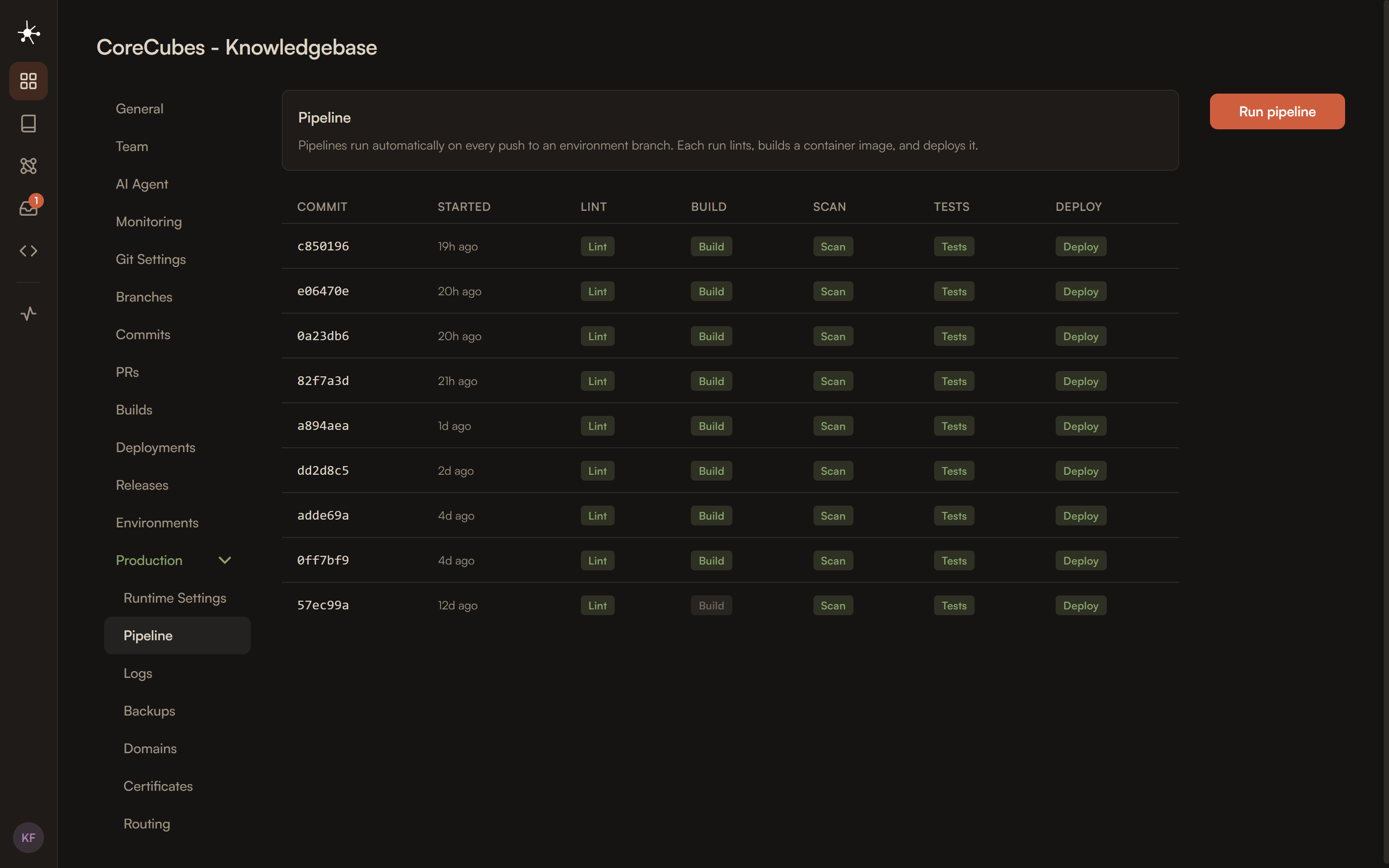 The nodge pipeline running checks and deploying